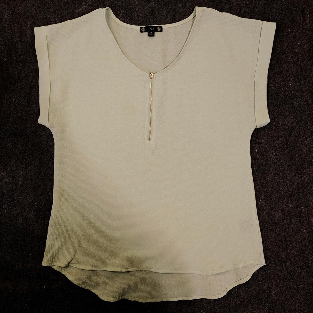 Iris Cream Gold Zip Detail Short Sleeve Top IT7505 Medium